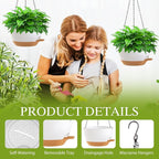 12 Inch Hanging Baskets 2 PC with Chains, Self-Watering Hanging Planters for Indoor Outdoor Plants, Plastic Hanging Flower Pots,White Brown