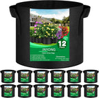 NYONG 12-Pack 25 Gallon Thickened Non-Woven Grow Bags, Aeration Fabric Pots with Handles（Black）