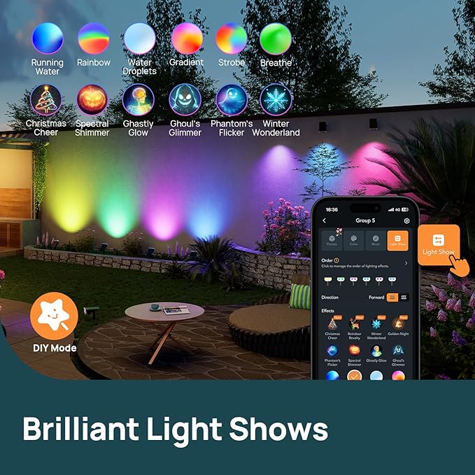Linkind Smart Solar Spot Lights Outdoor SL5C, Solar Lights Outdoor Spotlight Cool/Warm White/Color Changing, APP/Voice Control IP67 Landscape Lighting for Yard, Garden, Pathway(14 Pack)