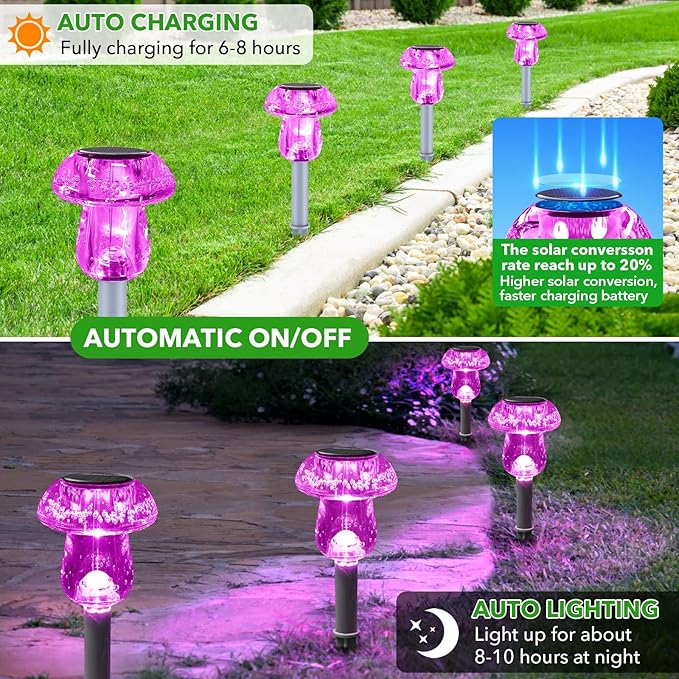Solar Lights Outdoor, 16 Pack Mushroom Lights Outside Waterproof, Solar Powered LED Lighting for Garden, Yard, Landscape, Path, Pathway, Lawn, Walkway, Driveway, Backyard Halloween Decor (Purple)