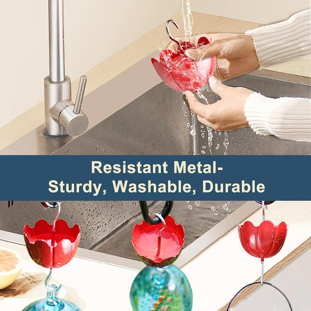 Ant Moat for Hummingbird Feeders, Metal Ant Guard for Hummingbird, Hummingbird Feeder Accessory Hooks, Insect Guard with Large Capacity, Red 4 OZ x 2 Pack | Rust-Proof Red Tulip Flower Insect Guard Accessory with Heavy-Duty Hooks