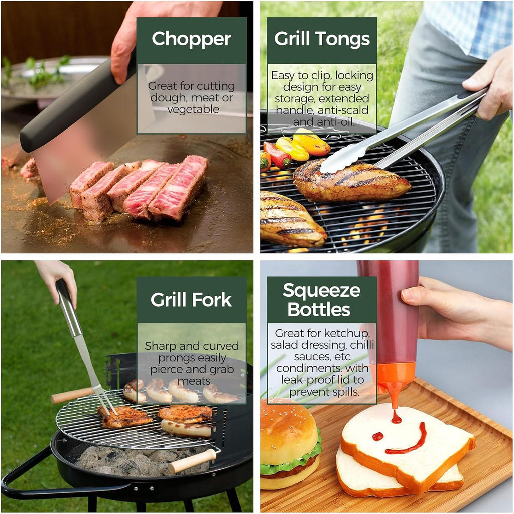 31PCS Griddle Accessories Kit, Flat Top Grill Accessories Set for Blackstone and Camp Chef, Barbecue Accessories Set with Basting Cover, Enlarged Spatulas, Griddle Press