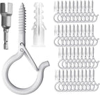 PlusRoc 40 Pack Ceiling Hooks for Hanging Plants Outdoor String Lights Heavy Duty, 2.2 Inch Eye Hook Screw in Cup Hooks Q-Hanger for Patio Lights, Wall Wood Fence Deck Mount(White)