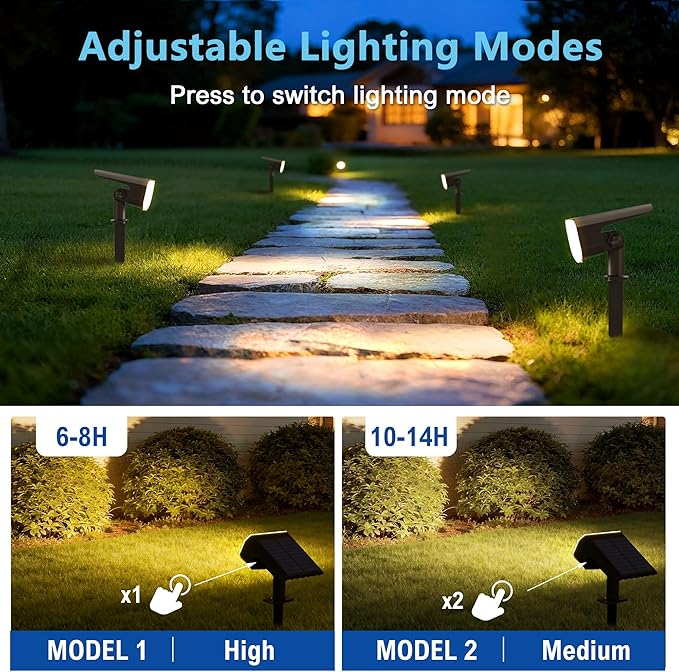 Solar Lights Outdoor Waterproof IP65, Super Bright LED with Lens, 3000K 2 Lighting Modes, Solar Powered Yard Garden Solar Spot Lights for Outside Landscape Auto On/Off -8 Pack
