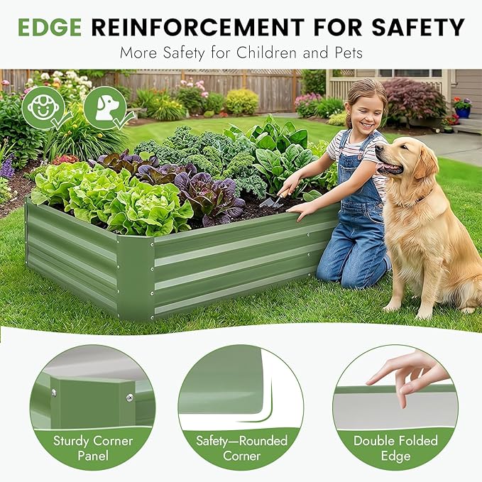 INNO STAGE 2Pcs Galvanized Raised Garden Bed Kit, 6x3x1FT Metal Raised Garden Beds for Vegetables, Rust-Resistant & Easy Assembly, Outdoor Raised Beds for Gardening, Flowers, Herbs (Green)