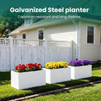 White Steel Planter Rectangular Outdoor Indoor Planter Box Galvanized Steel Metal 32" L x 16" W x 16" H Large Planters Flower Pot Modern Commercial Residential for Trees Patio Yard Garden