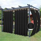 Easy-Going Outdoor Patio Curtains Detachable Tab Top Windproof Weatherproof Curtain for Cabana, Porch, Pergola and Gazebo, Tab Bottom Drape, 2 Panels, 54W x 108L inch, Black