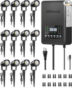 12 Pack Landscape Lights with 2 Zone 300W Low Voltage Transformer, 3000K 12V LED Landscape Lighting Kit, Waterproof Aluminum Landscape Spotlights with Connectors for Yard Tree Garden W01LK06