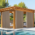 NICETOWN 2 Panels Outdoor Curtains Waterproof Pocket & Back Tab on Top & Bottom, Thermal Insulated Windproof Sun Blocking Outside Privacy Drapes for Patio with Fixed Rope, W84 x L95, Tan