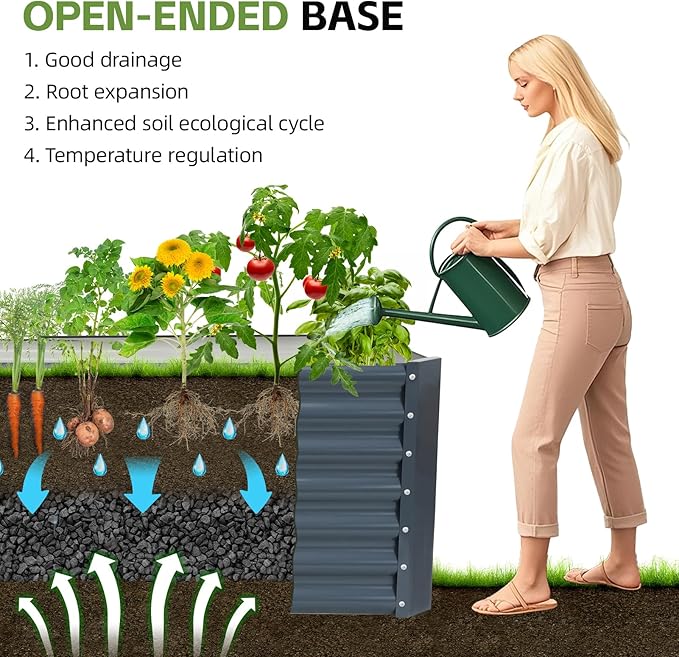 4x2x2ft (2 Pack) Raised Garden Bed - Galvanized Deep Root Planter Boxes Outdoor with Wing Nuts and Safety Edges for Gardening Vegetables, Flowers, Herbs, Succulents - Gray