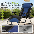 Padded Outdoor Zero Gravity Chair Set of 2, Cup Holder, 28in Seat, Blue | Foldable Outdoor Lounger, Detachable Cup Holder, 28in Seat, 400 LBS Weight Capacity, Equipped with Armrest