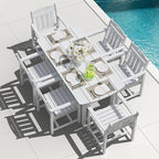 Outdoor Rectangle Dining Table, Heavy-Duty HDPE Table for 6, Weatherproof Patio Table with Umbrella Hole, Rounded Corners for Safety, White