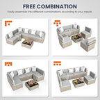 Pamapic 7-Piece Outdoor Sectional Furniture Set, All-Weather Wicker Patio Sofa with Washable Cushions, Gray Waterproof Rattan Conversation Set for Backyard, Poolside, Garden (Gray Cushions)