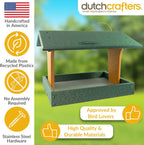 DutchCrafters Plastic Poly Covered Roof Hanging Fly Through Bird Feeder Open Side Platform Seed Tray for Outside Outdoor Garden - Amish American Made in USA (Turf Green & Cedar)