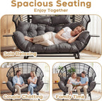 Double Egg Chair Outdoor Indoor 2 Person Wicker Egg Lounge Chair with Foldable Cup Holder Cushion Rain Cover Patio Oversized Loveseat for Balcony Porch Backyard
