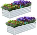 2 Pack 4x2x1FT Galvanized Raised Garden Bed Kit, Outdoor Metal Planter Box for Vegetables, Bottomless Rectangular Gardening Bed with Support Rods, Tool-Free Assembly, Silver