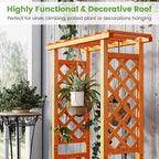Giantex Set of 2 Raised Garden Bed with 2-Sided Trellis & Hanging Roof, Fir Wood Planter Box w/Drainage Holes, Bottom Gaps, Freestanding Garden Planter for Flowers Herbs Climbing Vines (31"x12.5"x60")
