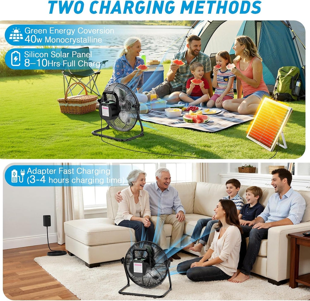 dbf 20" solar powered fan for outdoor, side view