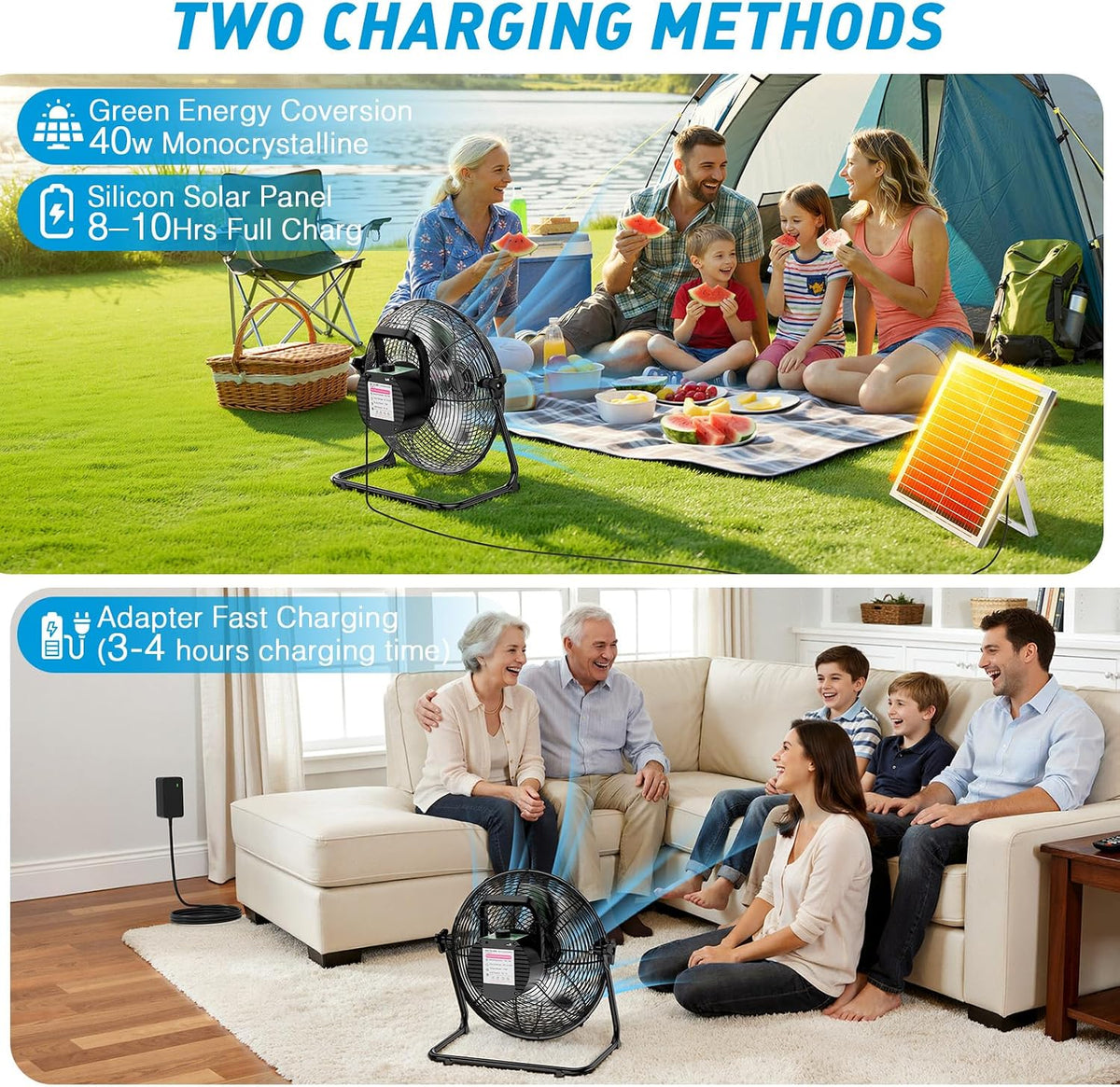 dbf 20" solar powered fan for outdoor, side view