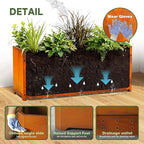 Corten Steel Planter Box-32"x15"x15"-Large Rectangular Planters For Outdoor Plants, Heavy Duty Rustic Tall Planter With Raised Support Feet For Patio, Deck, Garden, Yard, Drain Holes, Easy Assembly