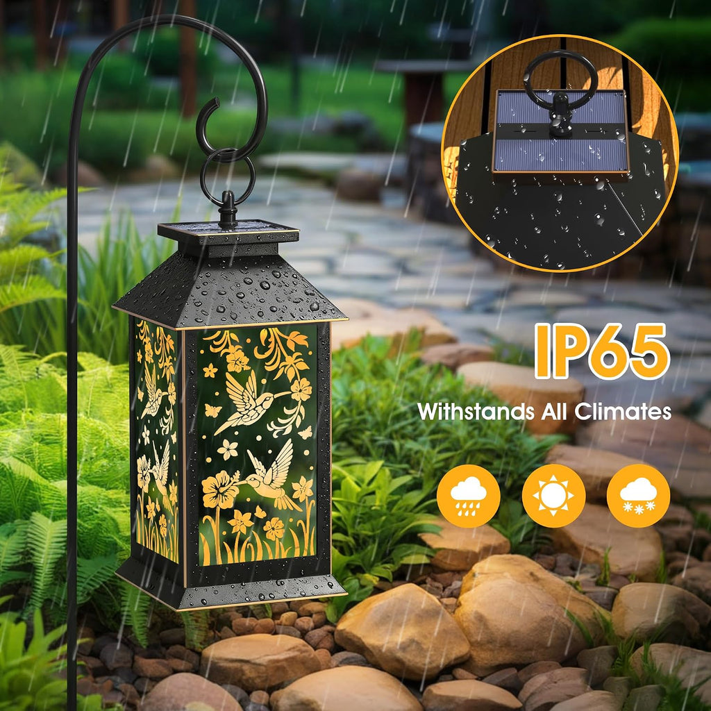 Hummingbird Solar Lanterns Outdoor Waterproof, Black 13.25 in Decor