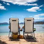 Nestl Zero Gravity Chairs Set of 2, Patio Lounge Chair Outdoor with Pillows & Cup Holder Trays, Adjustable Steel Mesh Reclining Camping Chair, Folding Patio Lawn Chair for Deck, Beach, Yard - Beige