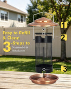 Metal Peanut Bird Feeder for Outdoors, Chew Resistant, 2.2lbs, 1Pk, Copper | Hanging, All-Metal, Detachable & Locking Base, Durable, Mesh Design, Easy to Clean, Spill-Proof