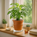D'vine Dev 6 Inch Design Self Watering Pot for Indoor Plants, Terracotta Planter with Cylinder Glass Cup, 37-X-B-1