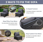 Jing's Villa 8-Piece Patio Furniture Set, All-Weather Outdoor Wicker Sectional Sofa with Cushions, Glass Table & Left and Right Armrest, Rattan Conversation Seating for Porch, Garden, Backyard,Grey