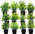 fake plants in black pots, mini artificial eucalyptus, main product view