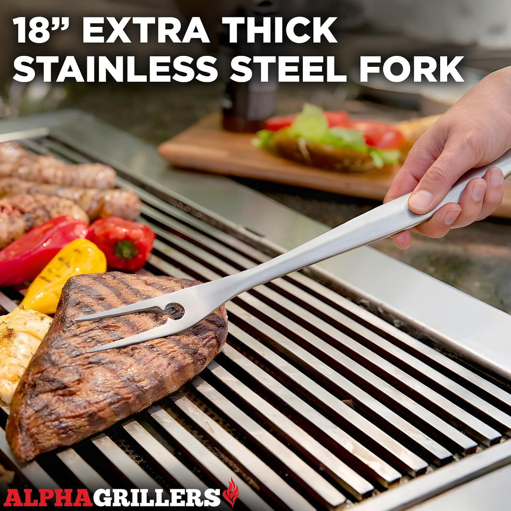 Alpha Grillers Grill Tools Set, BBQ & Grilling Accessories Outdoor Utensils | Heavy-Duty Stainless Steel Spatula, Fork, Brush & Tongs, Great BBQ Gift for Men