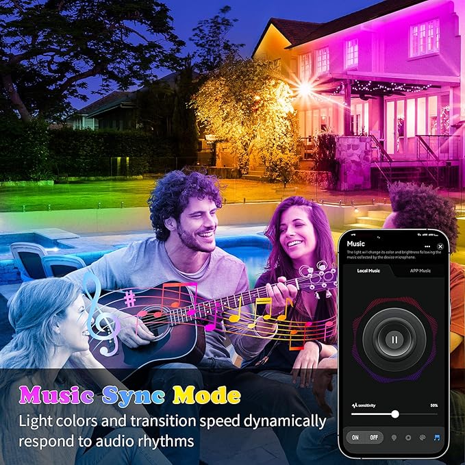 KSIPZE 50ft Outdoor led Strip Lights Waterproof IP68, RGB Outdoor led Lights with Button & Bluetooth App Control, Music Sync, Timer, Exterior Led Rope Lights for Decor Balcony, Roof, Garden, Pool