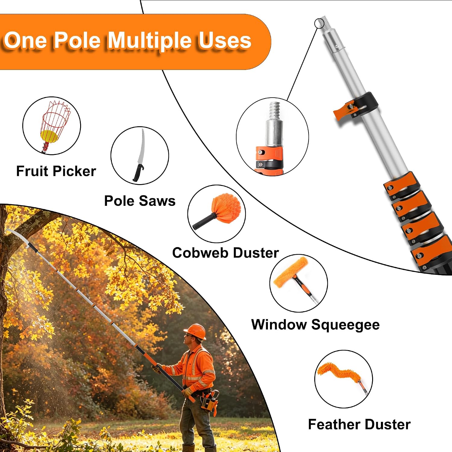 AgiiMan 30FT Reach Pole Saws for Tree Trimming, Pole Saws with 5-24FT Telescoping Extension Pole Pruning Pole Saw with 24" Blade Manual Pole Saw for Tree Pruning Forestry Yard Garden, and Patio