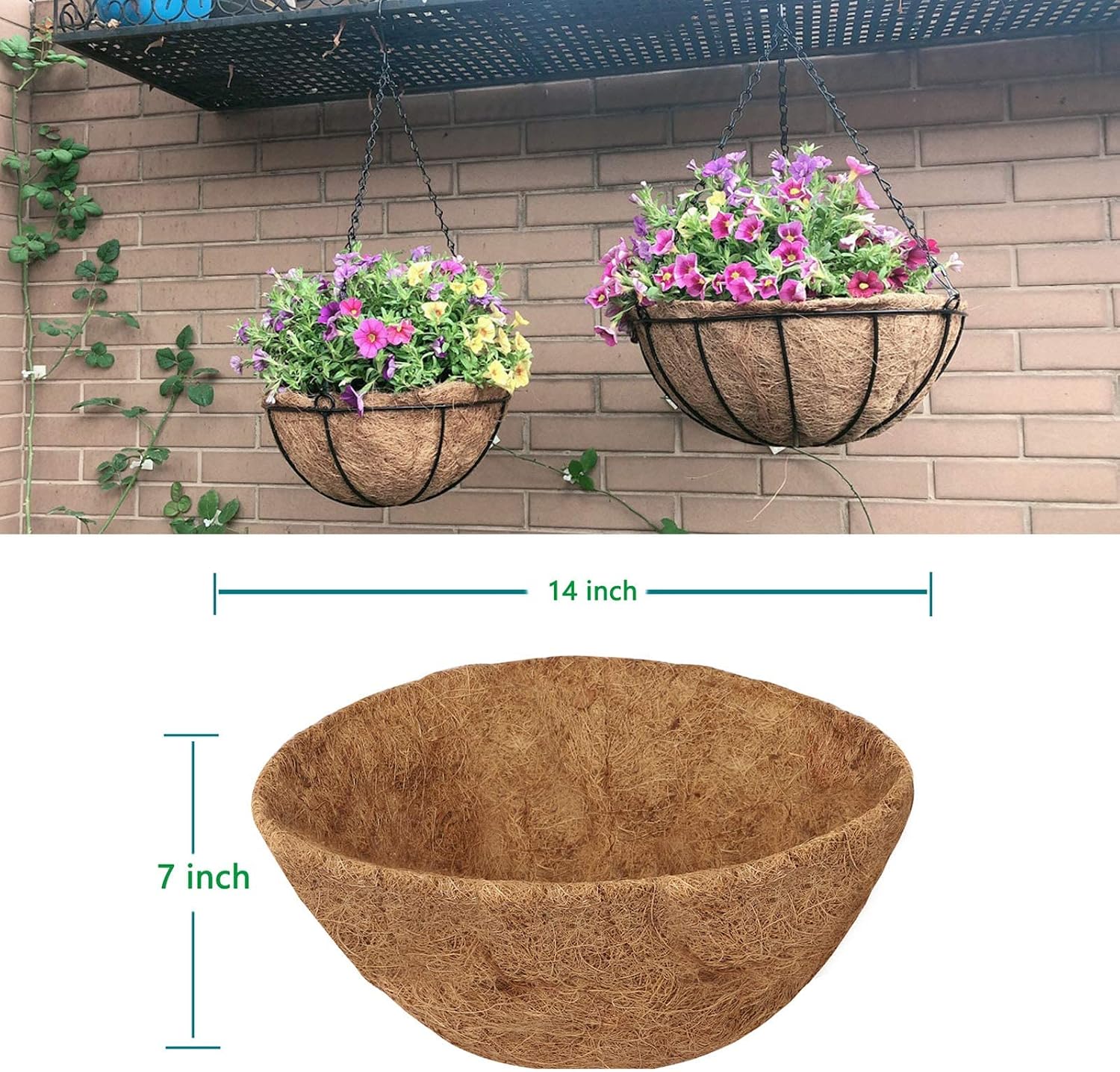 HALEDAZE 2 Pack 14 Inch Round Coco Liners for Hanging Basket, Coconut Fiber Replacement Outdoor Garden Decoration for Planters Flower Pot