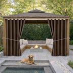 Water Proof Outside Curtains W84 x L84 with Grommet Top for Porch, Thermal Insulated Washable Light Block Outdoor Divider Drapes for Patio Gazebo Deck Pool Area Pergola Cabana (Brown, 2 Panels)