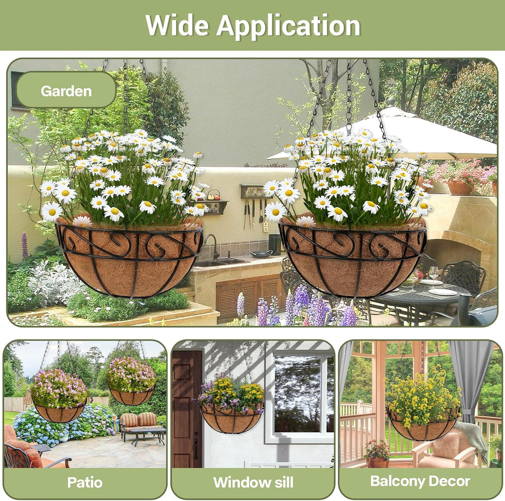 Coco Liners for Planters, 5 Pack 14 Inch Round Hanging Basket Liners, 100% Natural Coconut Fiber Replacement Liners for Hanging Baskets Planters Flowers