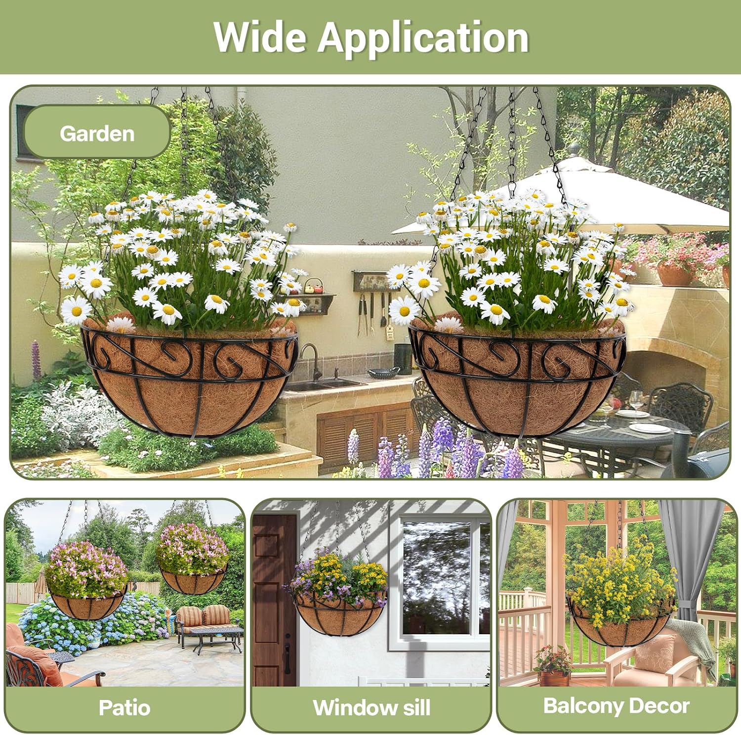 Coco Liners for Planters, 5 Pack 14 Inch Round Hanging Basket Liners, 100% Natural Coconut Fiber Replacement Liners for Hanging Baskets Planters Flowers