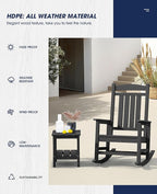 KINGYES Oversized HDPE Outdoor Rocking Chair Set of 2, Widened Seat Patio Rocking Chair, All Weather Patio Rocker, Black