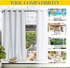 NICETOWN 2 Panels Outdoor Curtains Waterproof for Patio, Thermal Insulated Top & Bottom Grommet & Back Tab Light Blocking Outdoor Drapes, Windproof with Bouns Rope, W52 x L95, Greyish White