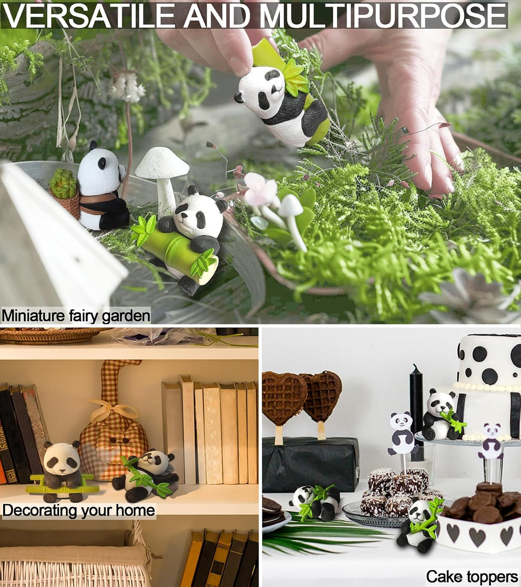 Panda Figurines 8pcs Fairy Garden Accessories Kit Home Outdoor | Cute panda set, 8 unique poses, solid PVC, waterproof. Great for fairy gardens, office, cake toppers. Ideal gift