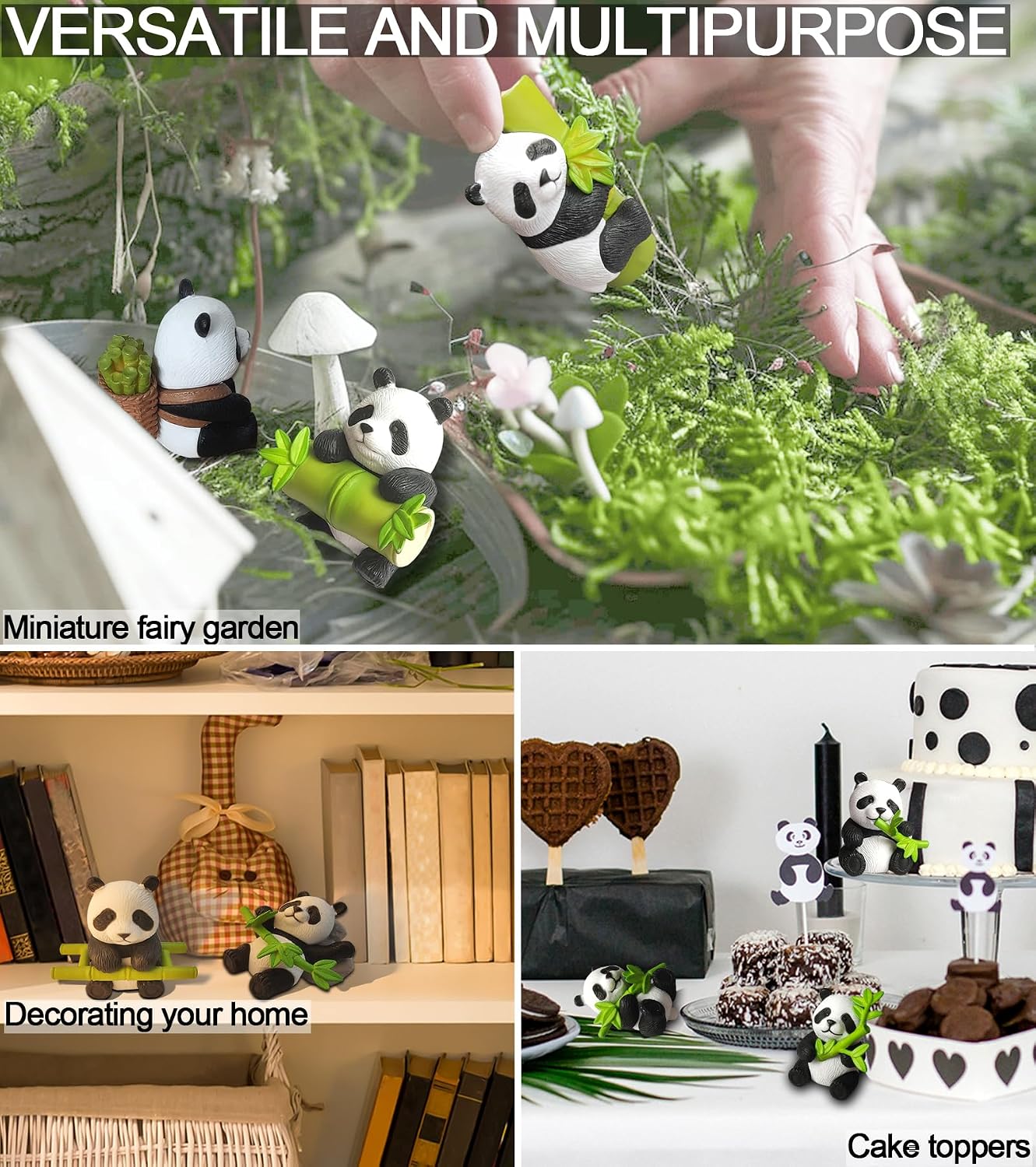 Panda Figurines 8pcs Fairy Garden Accessories Kit Home Outdoor | Cute panda set, 8 unique poses, solid PVC, waterproof. Great for fairy gardens, office, cake toppers. Ideal gift