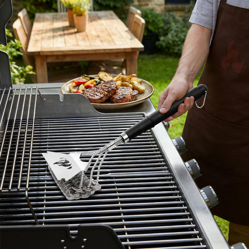 TNTOR Grill Brush Bristle Free with Scraper, 18" Handle BBQ Grill Brush for Outdoor Grill, Extra Strong Grill Cleaner Brush for Grill/Smoker/Gas/Charcoal, Father's Day Grill Gifts for Men/Dad