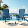SHGJ&SOFT Patio Folding Chairs Set of 2, Portable Outdoor Chairs with Armrests, No Assembly Metal Frame for Lawn Garden Beach Backyard, Camping(Blue, 2pc)