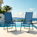 SHGJ&SOFT Patio Folding Chairs Set of 2, Portable Outdoor Chairs with Armrests, No Assembly Metal Frame for Lawn Garden Beach Backyard, Camping(Blue, 2pc)