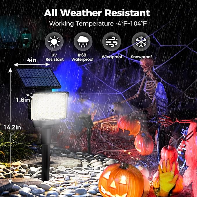 Solar Spot Lights Outdoor Waterproof for Flag, Tree, House, Garden, Yard, 3 Brightness Modes Solar Powered Landscape Spotlights 1 Pack Cool White