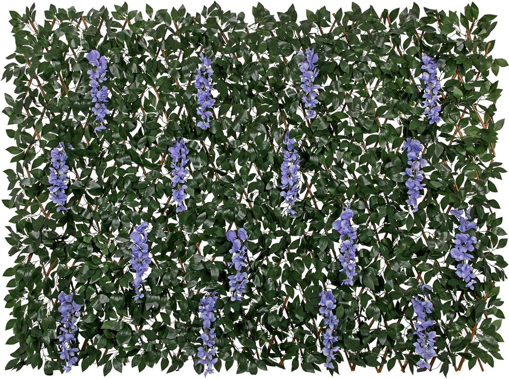 expandable faux fence privacy screen with flowers for, main product view