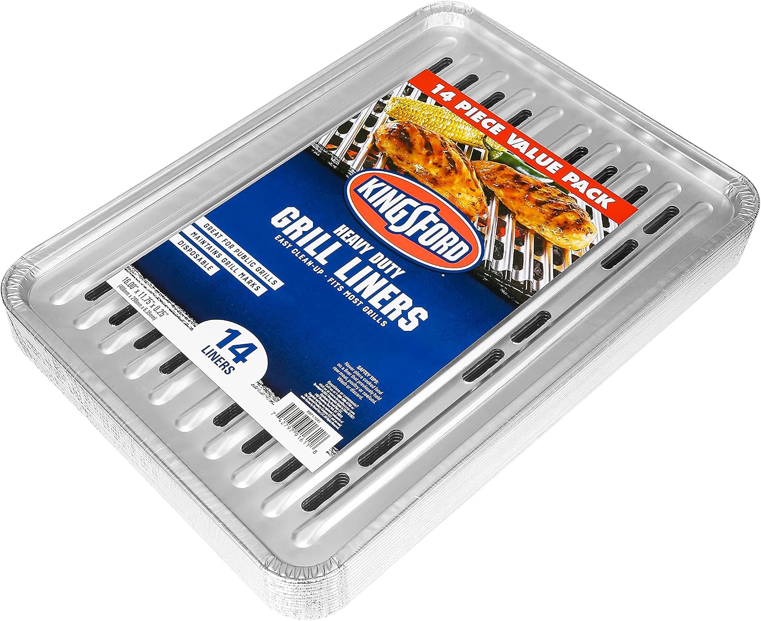 Kingsford Heavy Duty Disposable Grill Liners, 16 x 11.75 Inch, 14 Count | Aluminum foil design, prevents food and sauce from falling through grates, for outdoor BBQ grills daily