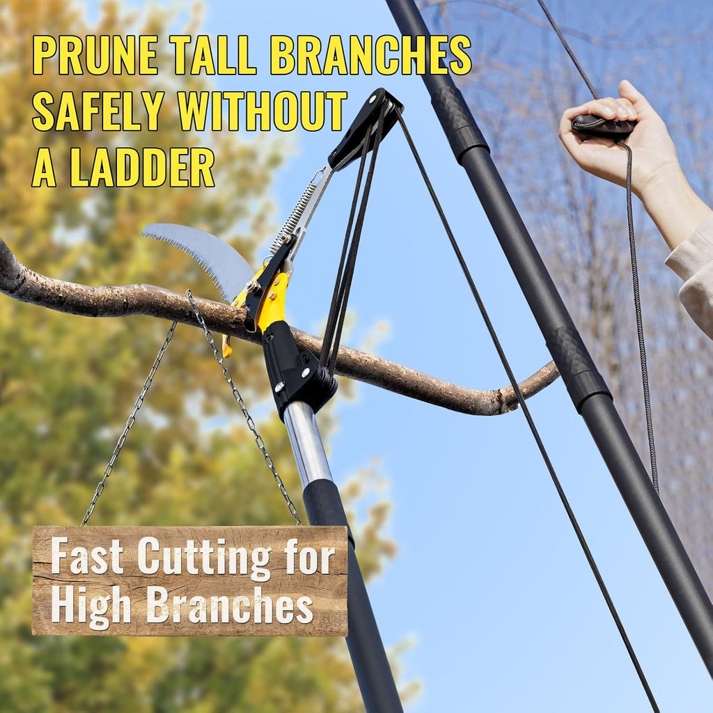 14.5FT Pole Saw for Tree Trimming, 2-In-1 Manual Tree Pruner with Saw, Extendable Long Handle Pole Tree Trimmer, High Reach Limbs Branch Cutter and Pruning Shears for Yard Garden Palm Shrubs