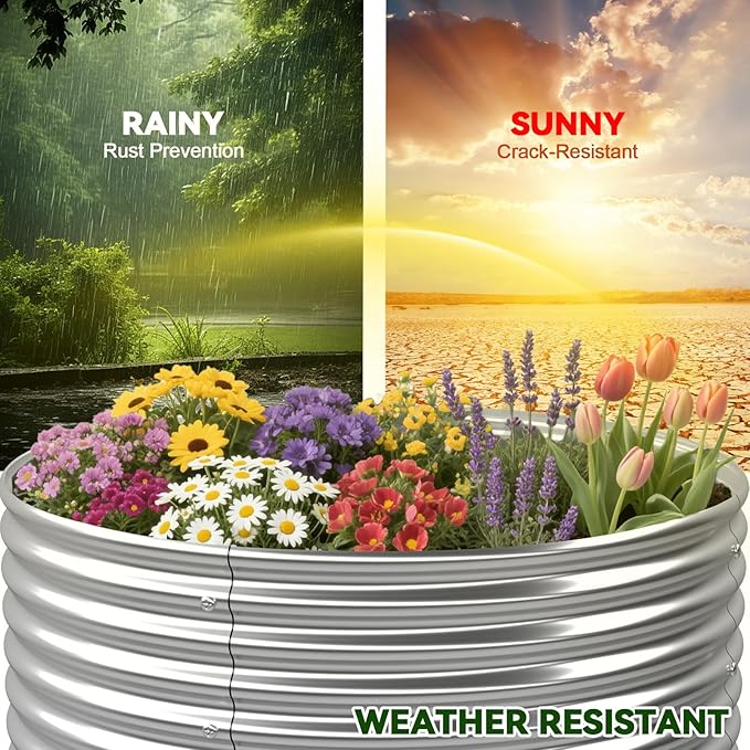 4 Pack 2x2FT Round Raised Beds for Gardening, Corrugated Galvanized Steel Raised Garden Bed, Outdoor Metal Above Ground Garden Bed for Vegetables and Flowers-2x2FTx10Inch