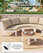 Outdoor Patio Furniture Set, 7 Piece Aluminum Curved Outdoor Sectional Sofas with Modular Coffee Table, PE Rattan Patio Conversation Sets, All-Weather Patio Couch Sets with Cushions, White